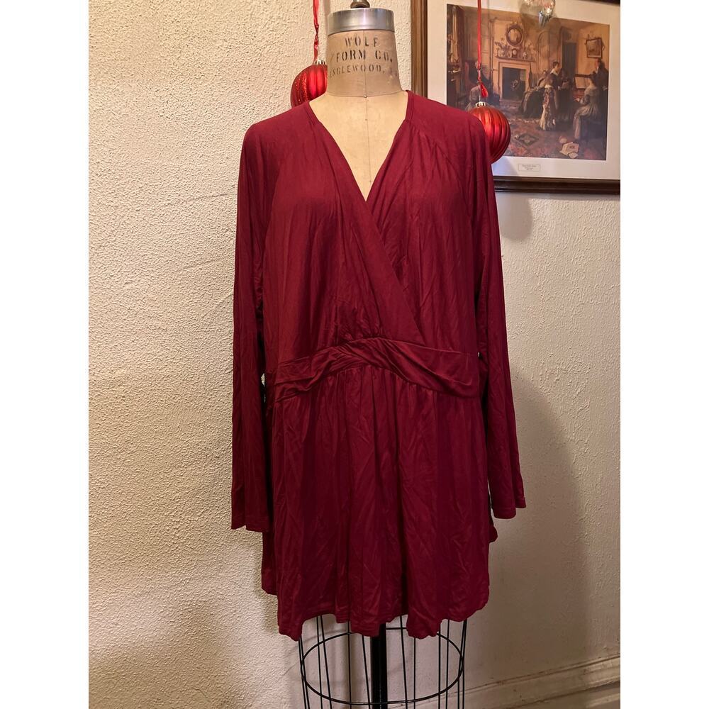 Long Sleeve V-Neck Ruched Tunic Top Dark Red NWT Size 5XL - Picture 3 of 11